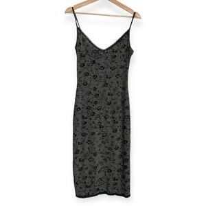 Vintage Eleven Green Floral Velvet Burnout Lace Trimmed Fairy Y2K Dress Womens S